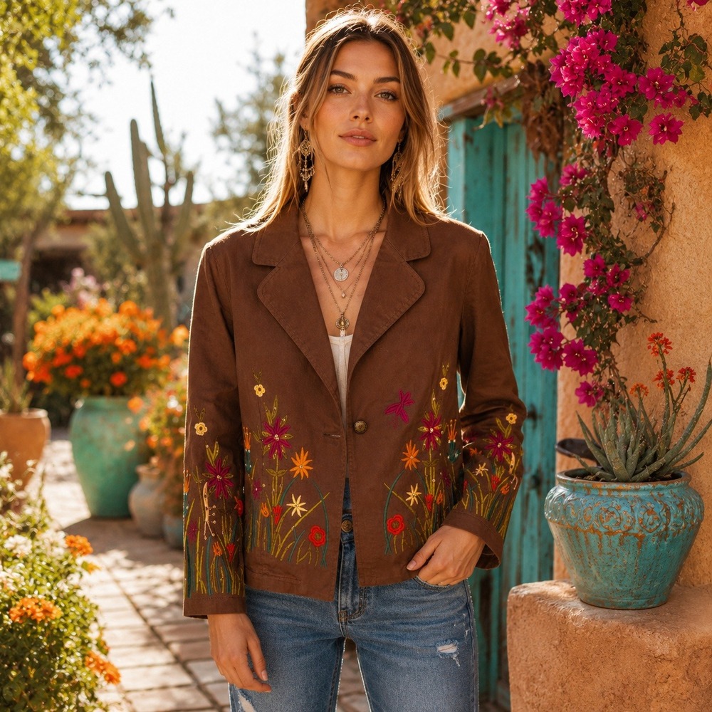 Vintage Artsy Boho Fairycore Embroidered Jacket Womens Size Large Meadowcore - Picture 7 of 7